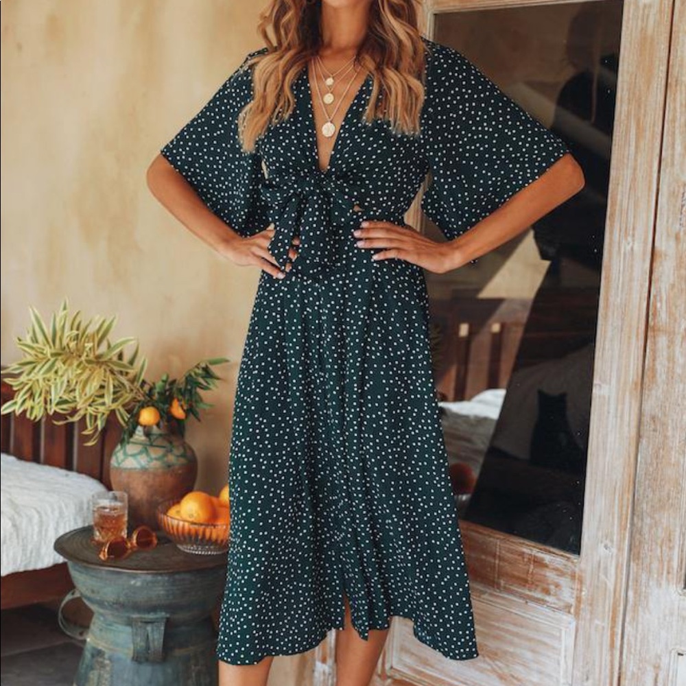 Green midi polka dot dress